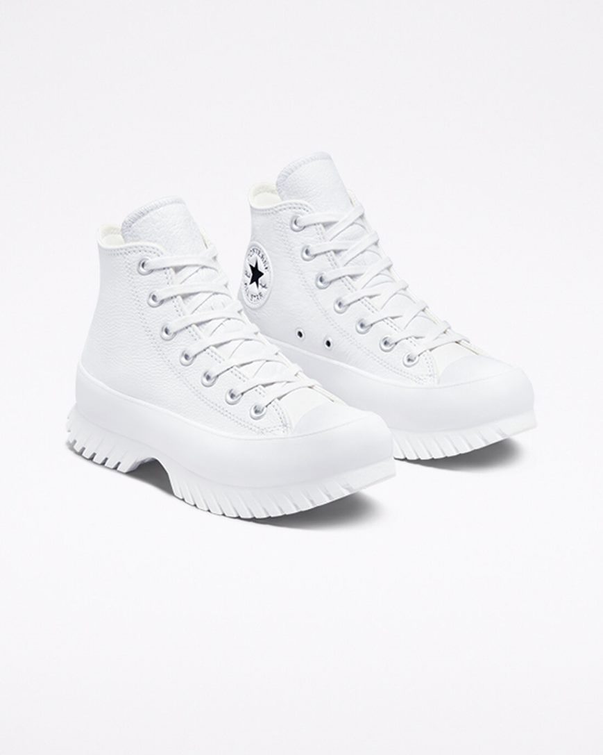 Tenis Converse Chuck Taylor All Star Lugged 2.0 Couro Cano Alto Feminino Branco Pretas | PT D080PT7